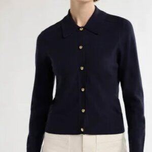 Free Assembly Women Cozy Yarn Collared Cardigan w/Long Sleeves Navy Medium